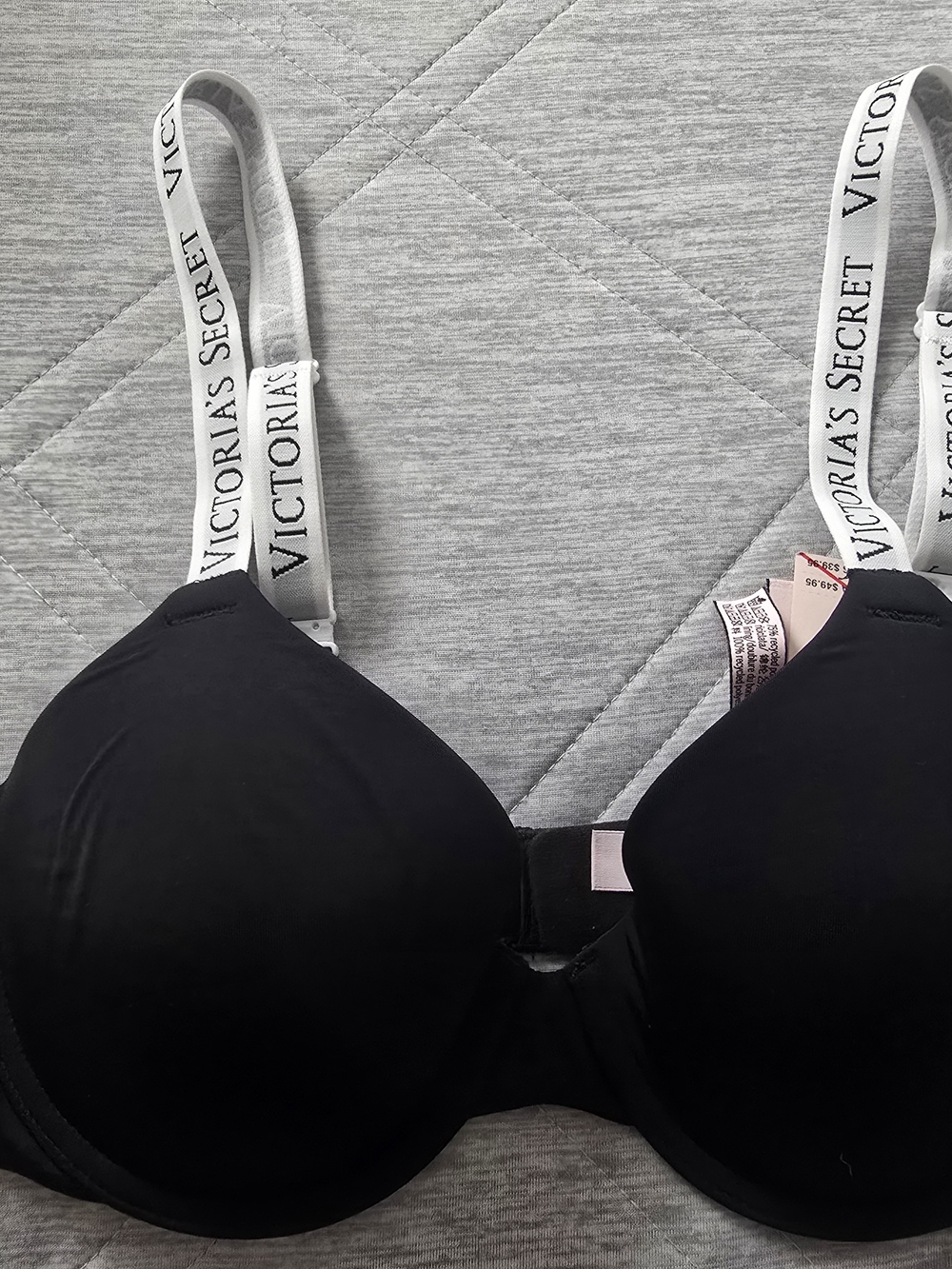 Victoria's Secret Black T-Shirt Bra with Branded White Straps